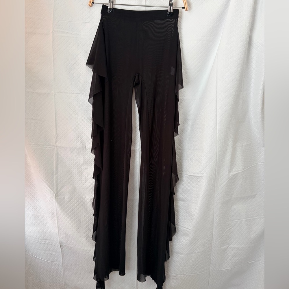 Fashion Nova Black Wide-Leg Ruffle-Side pants